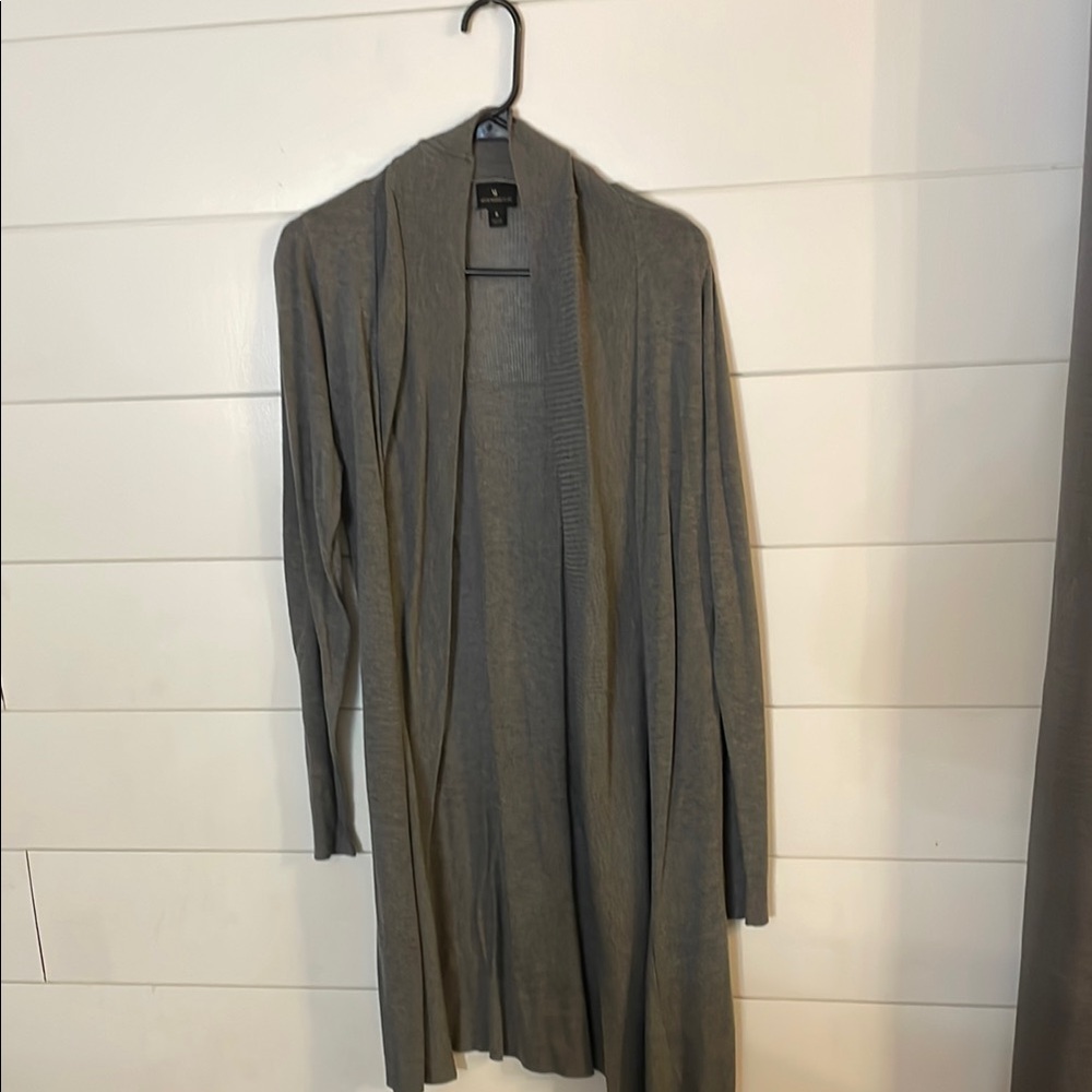 Worthington Gray Long Cardigan Sweater with Open Front and Lightweight Design